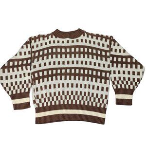 Vintage Hewlett Knitting Mills Size Medium Browm Block Pattern Cardigan Sweater